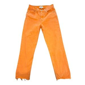 RE/DONE Womens High Rise Straight Leg Jeans Orange Raw Hem Button Fly Size 25